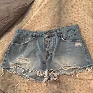 Free People Blue Jean Shorts Distressed High-Waisted